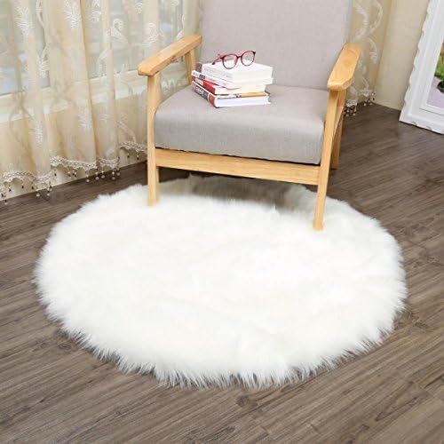 Round Faux Fur Sheepskin Rugs, Soft Shaggy Area Rug Home Decorative Bedroom Fluffy Carpet Rug, Diame | Amazon (US)