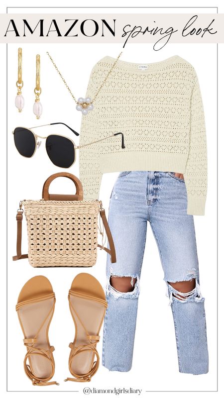 Amazon Spring Look | Spring Fashion | Crochet Top | distressed Denim | Sandals | Straw Bag 

#LTKstyletip #LTKunder50 #LTKSeasonal