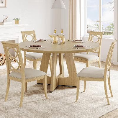 47" Round Dining Table Set for 4-6 People, 47.2 Inches Circle Kitchen Dinner Table with Wooden Top and Pedestal Base | Target