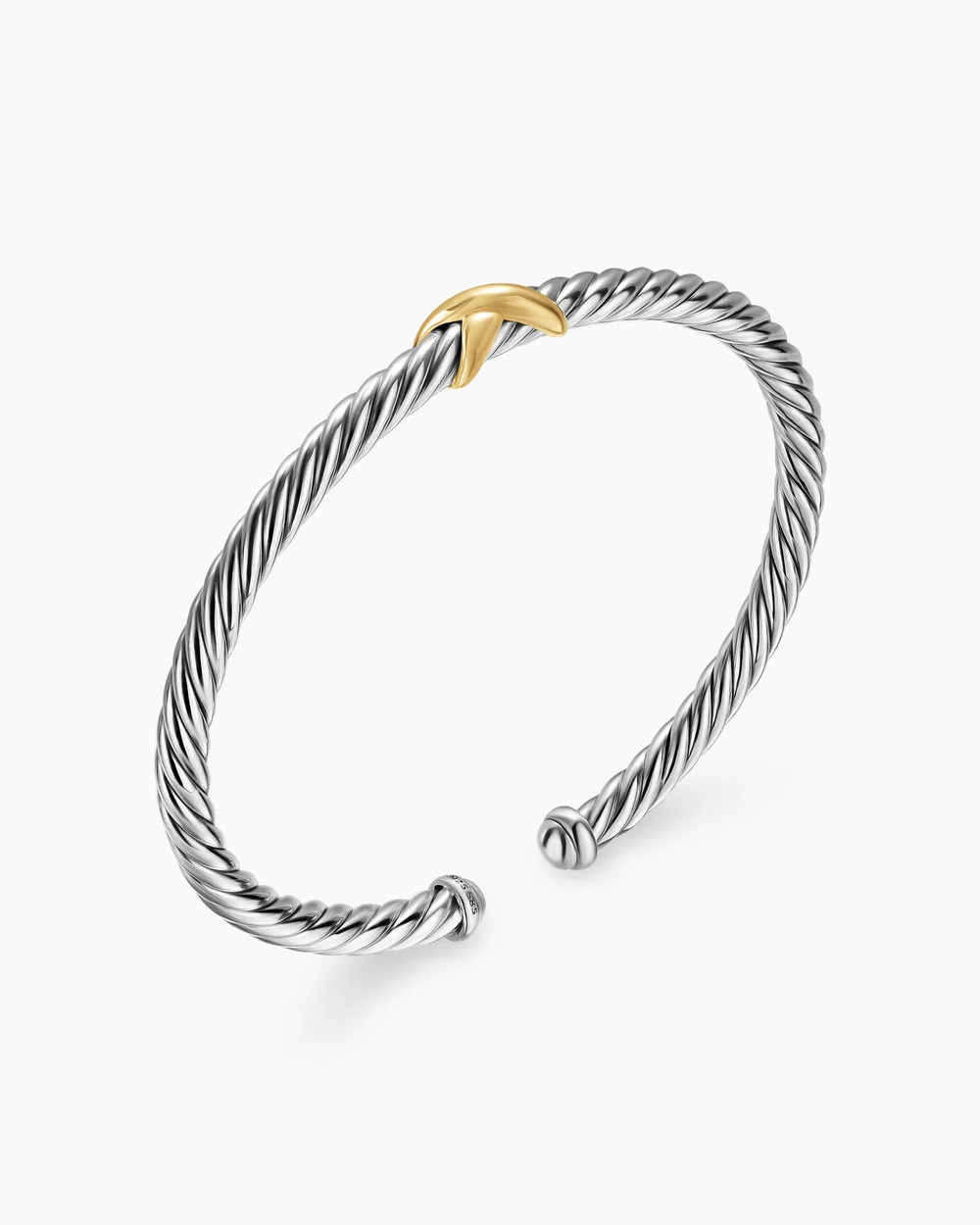 David Yurman | Cable Flex X Station Bracelet in Sterling Silver with 14K Yellow Gold, 4mm | David Yurman