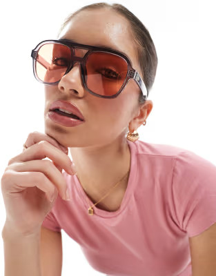 AIRE whirlpool aviator sunglasses in smokey grey with pink lens | ASOS (Global)