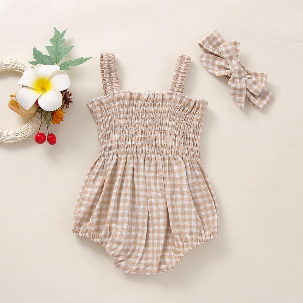 Newborn Baby Girl Bodysuit Sleeveless Halter Frill Romper One-piece Jumpsuit with Headband Summer Cl | Amazon (US)