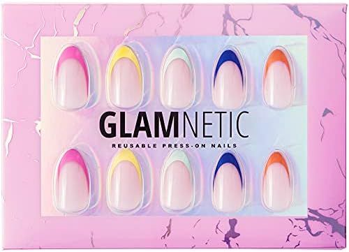 Glamnetic Press On Nails - Sprinkles | Rainbow French Tip Nails, UV Finish Short Pointed Almond S... | Amazon (US)