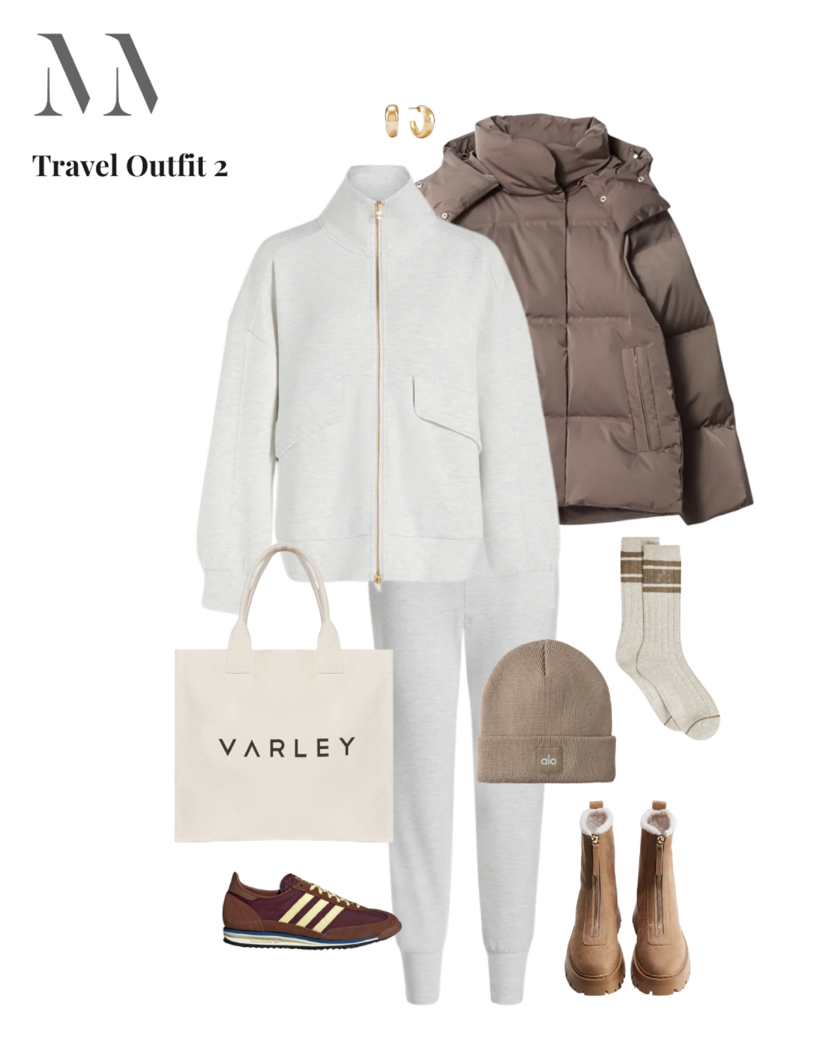Stay cosy and chic on the move with this elevated travel outfit. A neutral tracksuit paired with a padded jacket offers the ultimate comfort and warmth. Layer it up with a beanie and thick socks for extra cosiness. Swap between retro trainers or shearling boots depending on the weather.

#LTKtravel #LTKuk #LTKmidsize