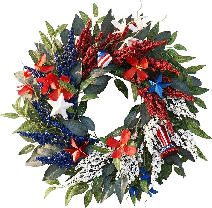 Amazon.com: DecorbyHannah Patriotic Wreaths for Front Door, 18 inch 4th of July Wreath for Memori... | Amazon (US)