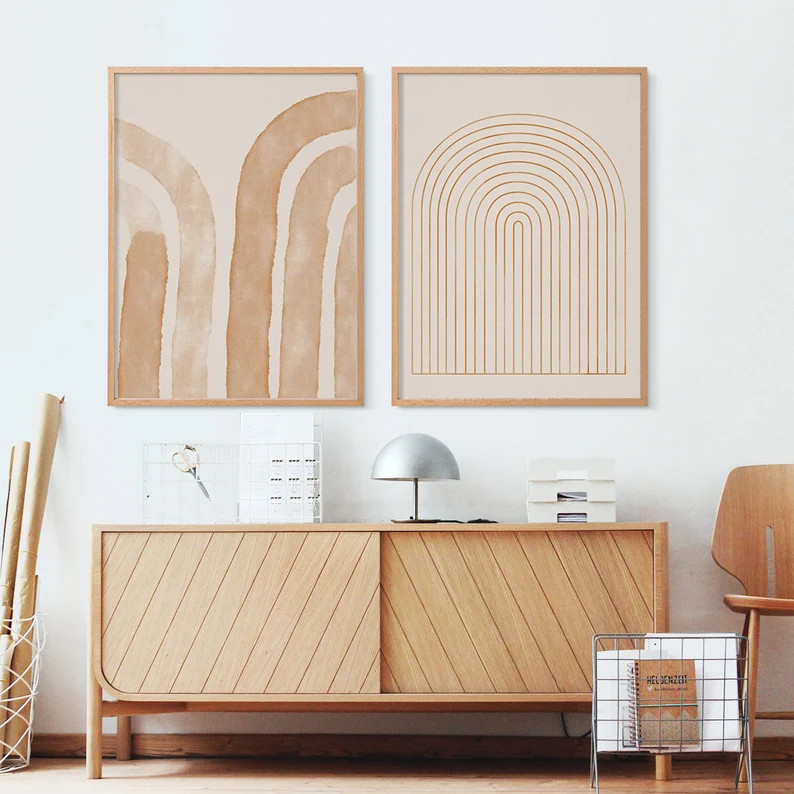 Printable wall art set, 2 prints on beige, two abstract downloadable, printable modern arch poste... | Etsy (US)