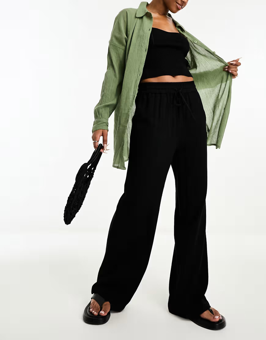 Selected Femme linen touch drawstring casual trousers in black | ASOS (Global)