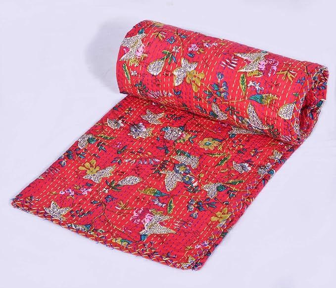 MAVISS HOMES Beautiful and Comfortable Indian Vintage Floral Printed Cotton Kantha Quilt | Throw ... | Amazon (US)