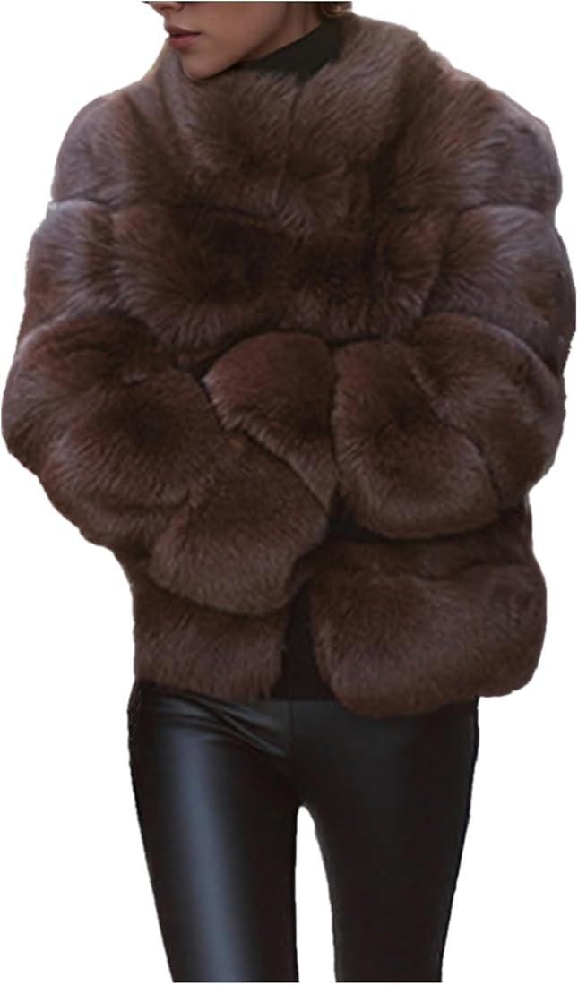 Lisa Colly Women's Winter Parka Coat Overcoat Long Sleeve Faux Fur Coat Jacket | Amazon (US)