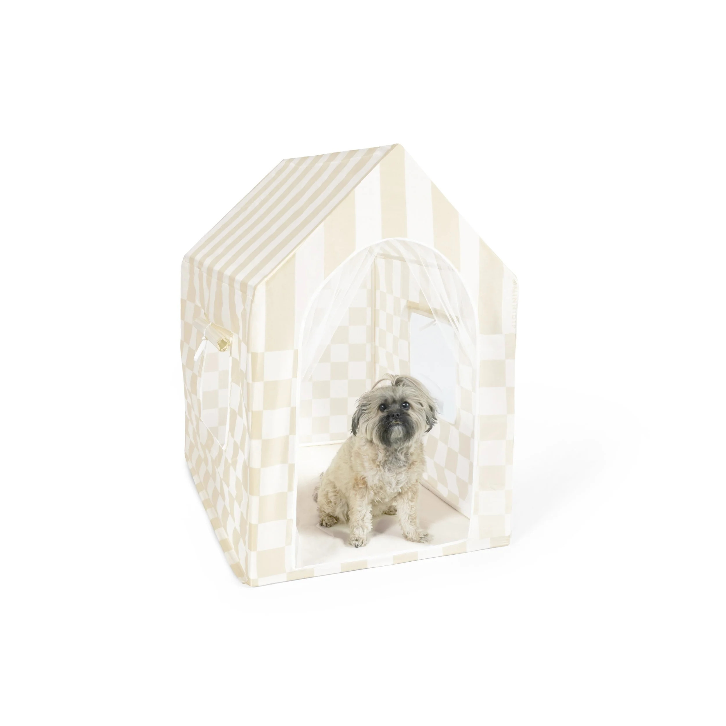 the CHECKER CABANA STRIPE Pup-ana™ Tent | Minnidip