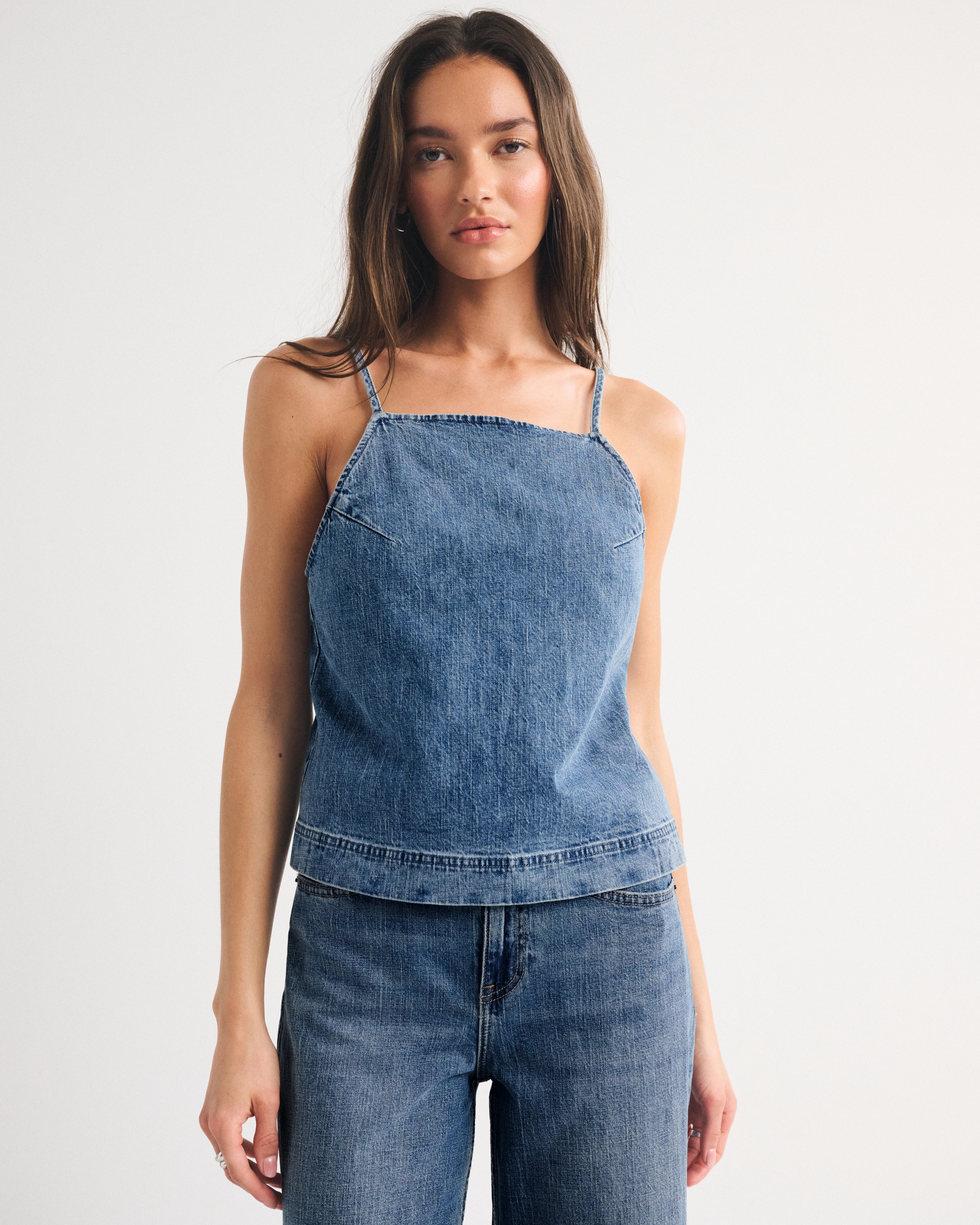 Bra-Free Linen-Blend Denim Tie-Back Cami | Abercrombie & Fitch (US)