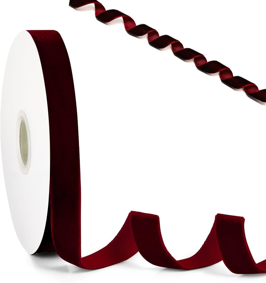 Burgundy Velvet Ribbon for DIY Crafts Gift Wrapping, Trimming Ribbon for Christmas Tree Decor Wed... | Amazon (US)