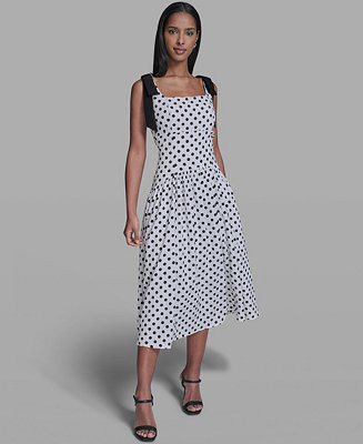 Women's Sleeveless Polka Dot Bow Strap Midi Dress | Macy's