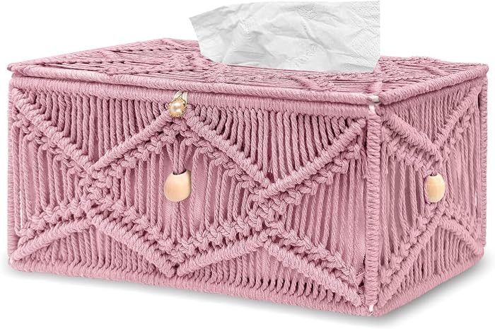 Handmade Tissue Box Cover Rectangle Decorative Macrame Boho Tissue Holder Cotton Rope Woven Napki... | Amazon (US)