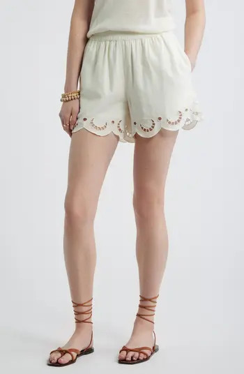 Treasure & Bond Cutwork Hem Linen Blend Pull-On Shorts | Nordstrom | Nordstrom