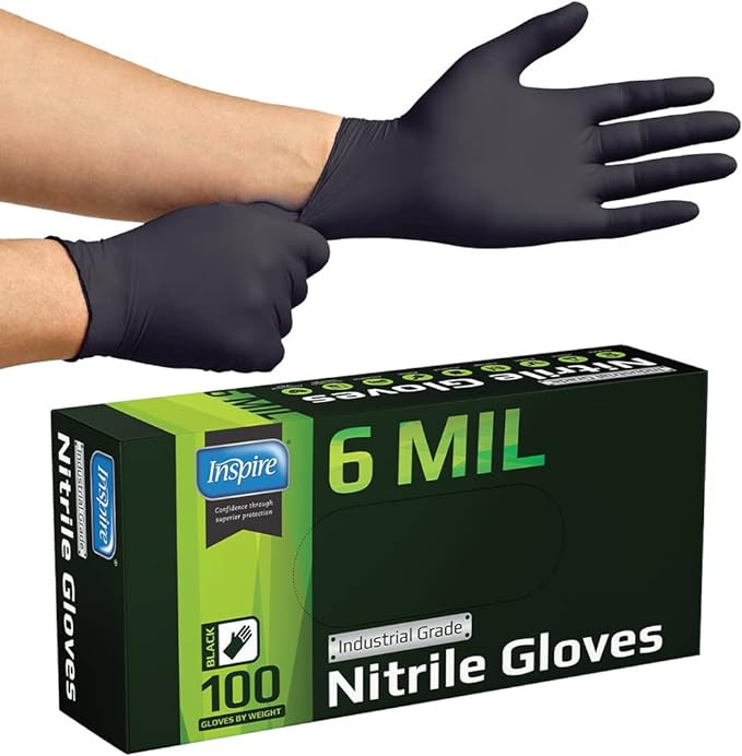 Inspire Black Nitrile Gloves HEAVY DUTY 6 Mil Nitrile Chemical Resistant Medical Cooking Cleaning... | Amazon (US)