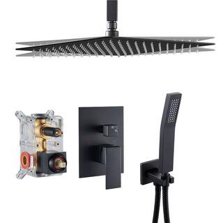 Zalerock Rainfall 1-Spray Square Ceiling Mount Shower System Shower Head with Handheld in Black (... | The Home Depot