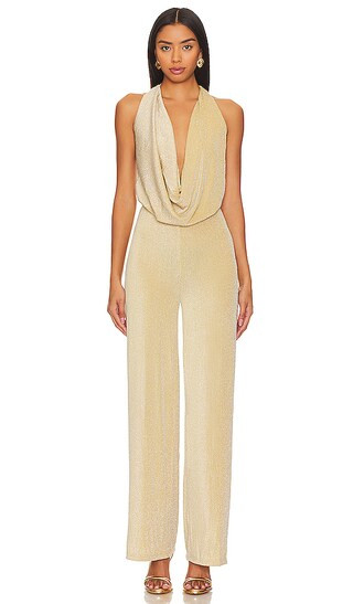 Saffron Cowl Neck Jumpsuit in Gold | Revolve Clothing (Global)