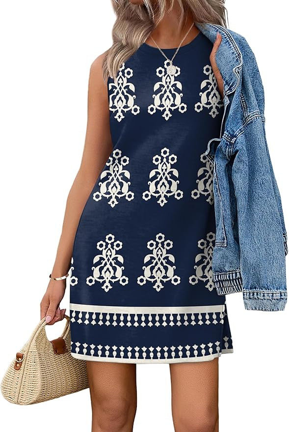 WIHOLL Casual Dresses for Women Crewneck Sleeveless Tank Dress Summer Spring Boho Vacation Clothe... | Amazon (US)
