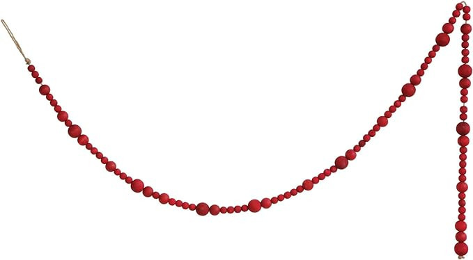 Creative Co-Op 72 Inch Paulownia Wood Bead Garland, Red | Amazon (US)