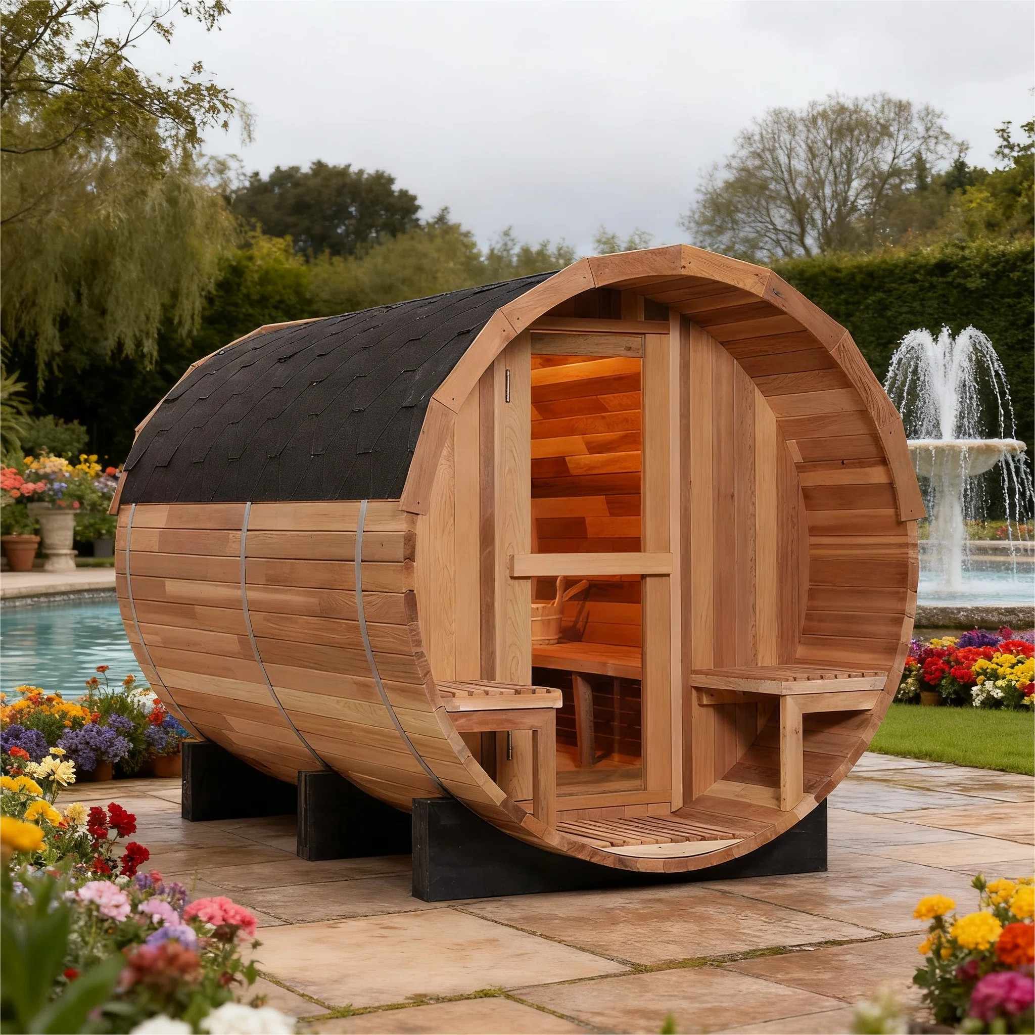 Anyi 6-Person PatchworkRed Cedar Traditional Steam Barrel Sauna & Reviews | Wayfair | Wayfair North America