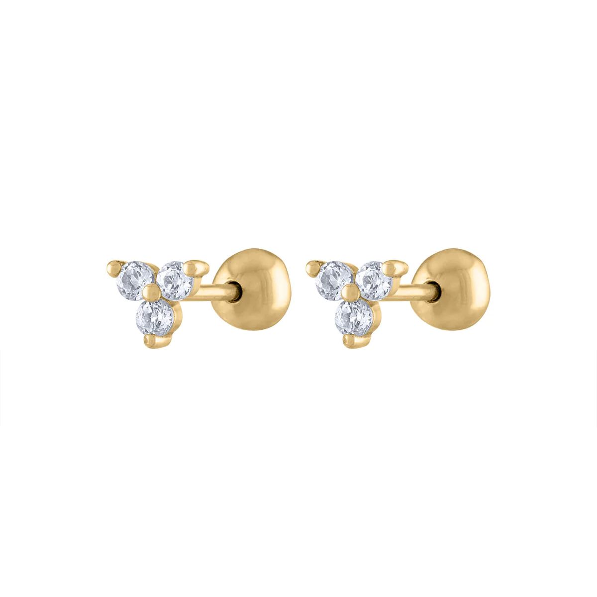 Crystal Trinity Ball Back Earrings in 14k Gold | Maison Miru