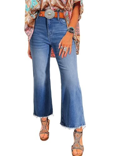 Astylish Womens Jeans High Waisted Ripped Wide Leg Bootcut Trousers Stretchy Vintage Ankle Denim Jeans Size 18 Myosotis | Amazon (US)