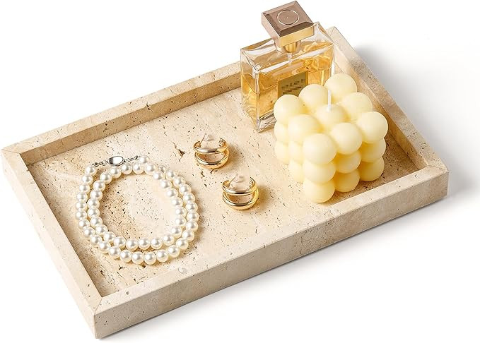 WORHE Italy Travertine Stone Vanity Tray for Jewelry, Perfume, Makeup, Candle,Natural Marble Deco... | Amazon (US)