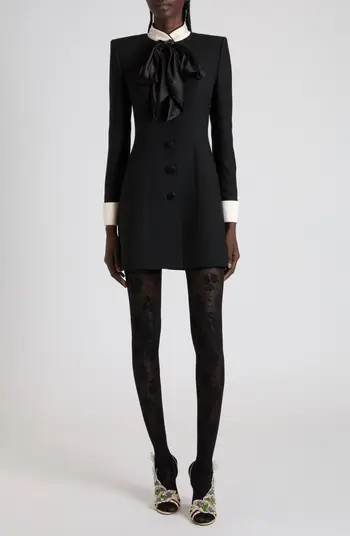 Bow Detail Long Sleeve Crepe Couture Minidress | Nordstrom