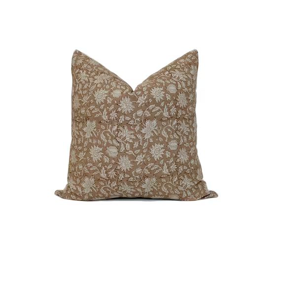 Floral Pillow Cover Rust Brown Vintage Classic High End Cushion Linen Cotton Blend Decorative Cou... | Etsy (US)
