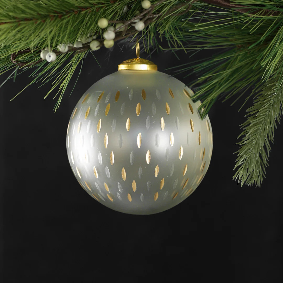 Glass Ornament Frosted & Etched in Gold | Modern Locke