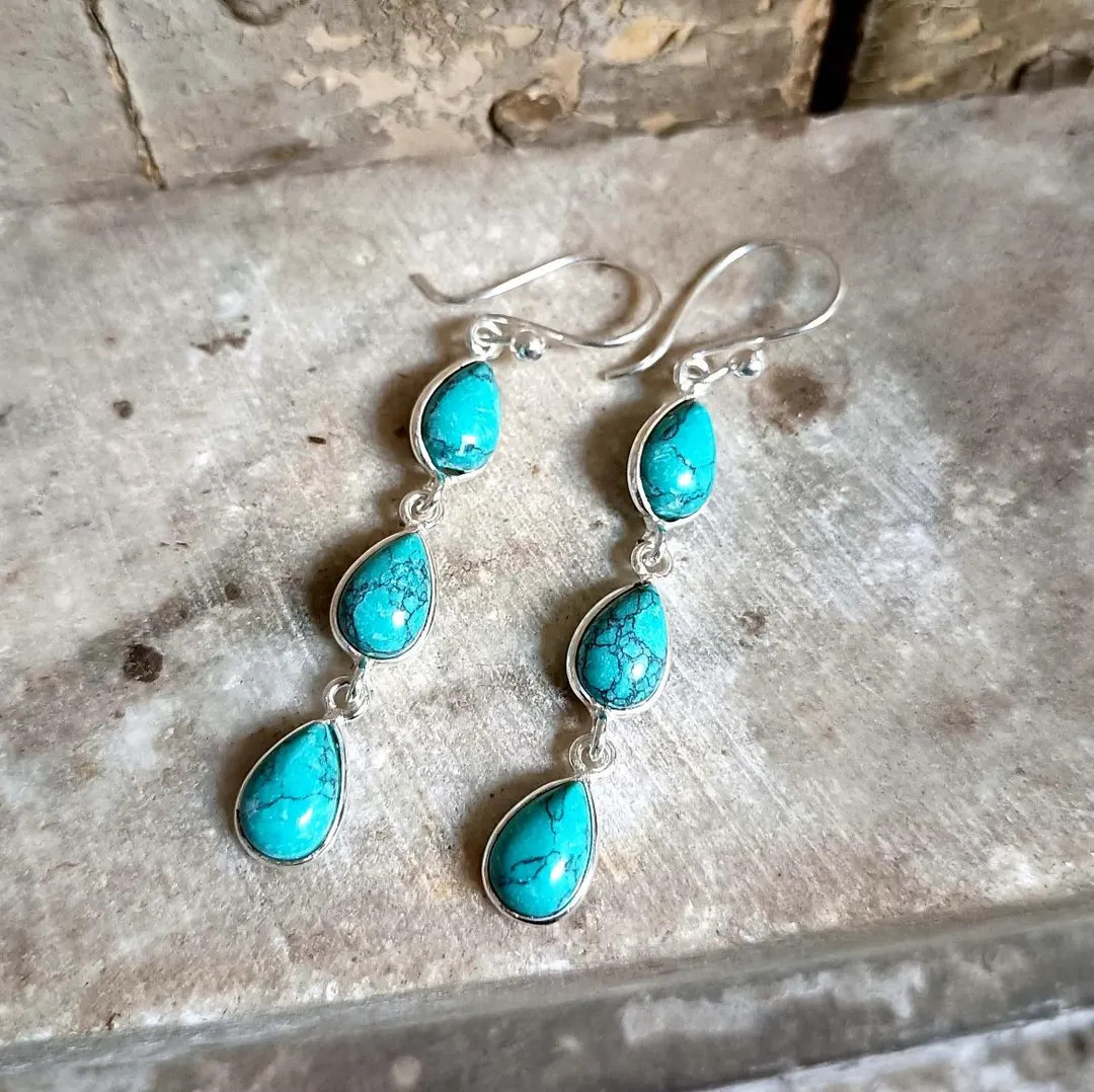 Handmade Turquoise Sterling Silver Dangle Earrings - Etsy | Etsy (Global)