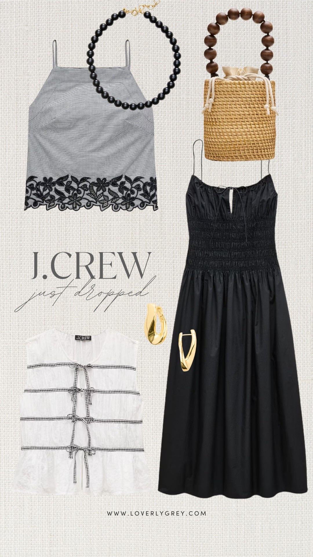 If you love a classic, timeless aesthetic with beautiful texture, this new J.Crew collection is an absolute dream! These sophisticated everyday styles and gold accessories are moving so fast. Loverly grey, J.Crew find, summer fashion finds, bow top, black midi dress

#LTKootd #LTKgrwm #LTKSeasonal