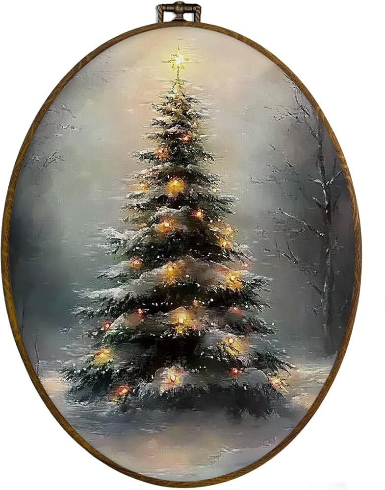 dvhdajed Vintage Christmas Tree Oval Wall Art Decor, Christmas Decoration, Rustic Moody Winter Pi... | Amazon (US)
