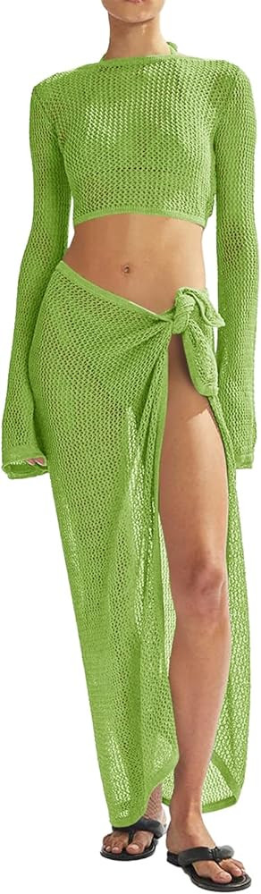 Women's Swimsuits Cover Ups Set for Crochet Bathing Suit Hollow Out 2 Piece Bikini Coverup Beach ... | Amazon (US)