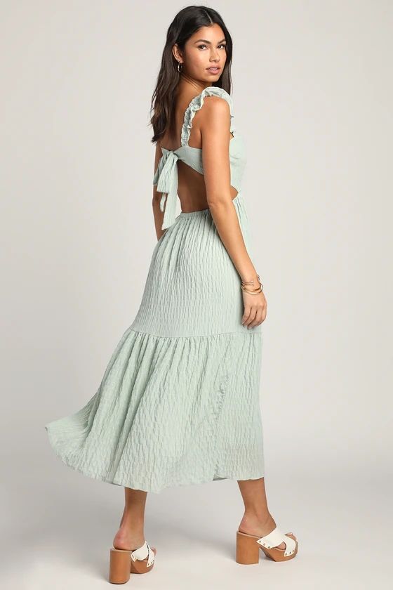 Dreamiest Darling Mint Smocked Tie-Back Tiered Midi Dress | Lulus (US)