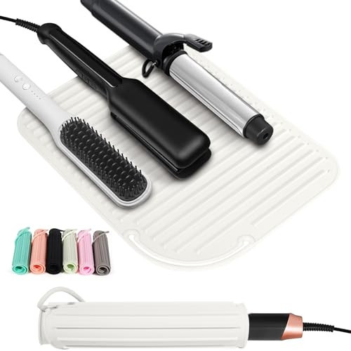 Quccefods Curling Iron Mats Oversize Heat Resistant Mat Silicone Hot Hair Tools Pad for Hair Straightener Flat Irons Hair Styling Tools Countertop Protection Portable Travel Curling Mat 11"*8.26" | Amazon (US)