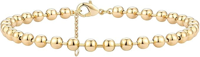 Valloey Rover Dainty Gold Link Chain Bracelet for Women 14K Gold Plated Simple Delicate Bead Cuba... | Amazon (US)