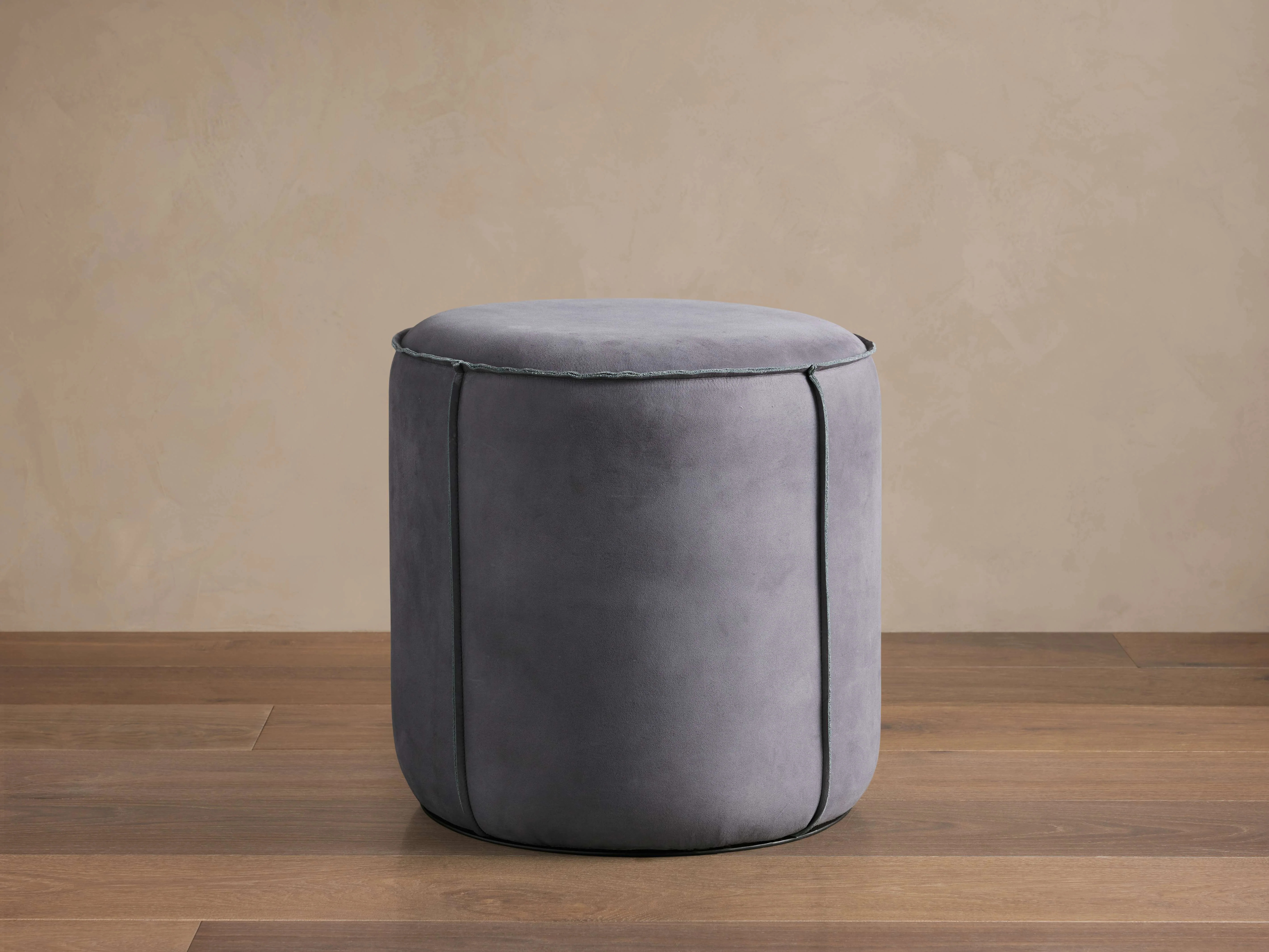 Nubuck Round Leather Pouf | Arhaus