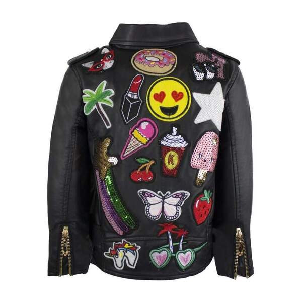 Patches Vegan Leather Jacket, Black | Maisonette