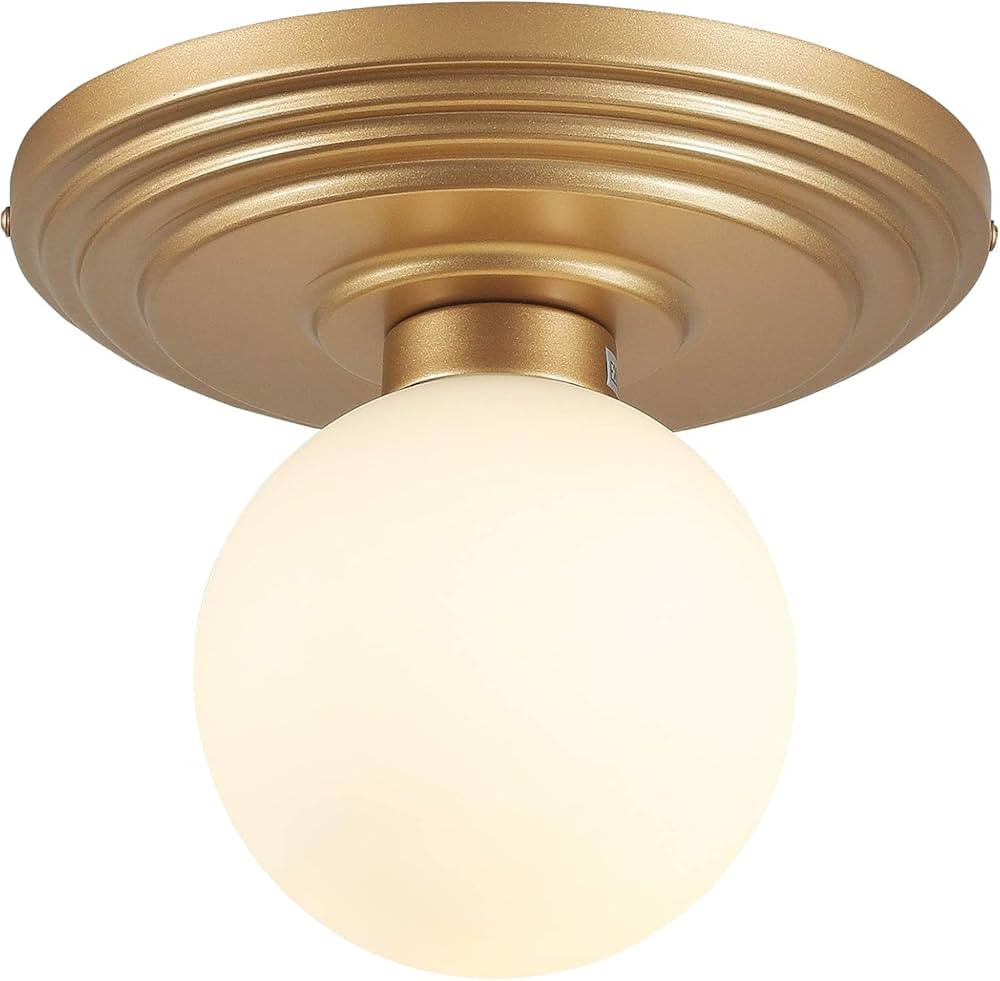 Globe Semi Flush Mount Ceiling Light Brass Mid Century Modern Light Fixture with Milk Glass, Opal... | Amazon (US)