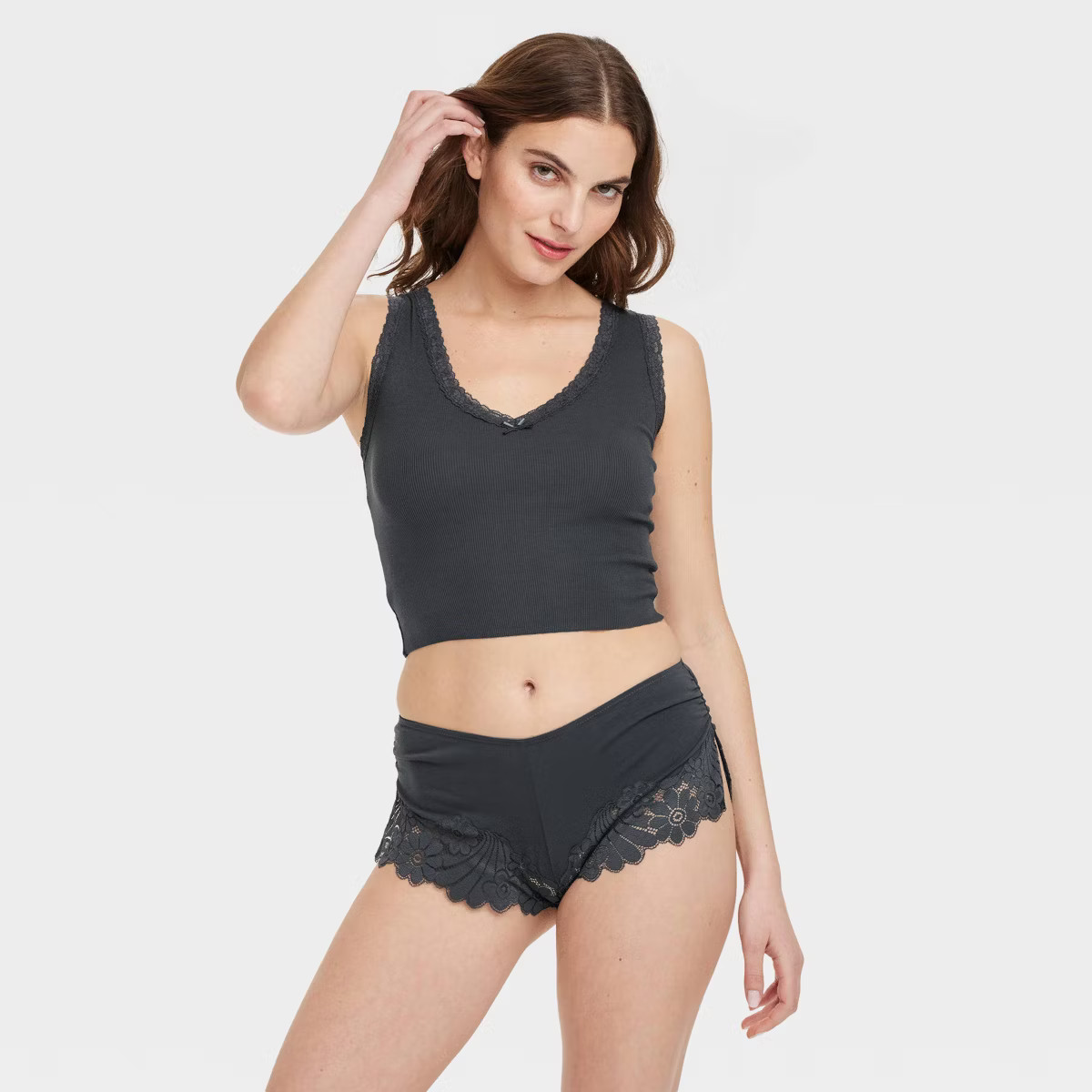 Women's Lace Trim Ribbed Pajama Tank Top - Colsie™ Green 2X | Target