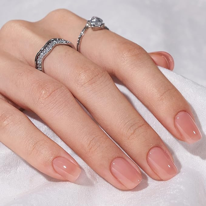 Press On Nails Short - BTArtbox Glue On Nails with Nail Glue, Reusable Stick On Nails, Nude Squar... | Amazon (US)