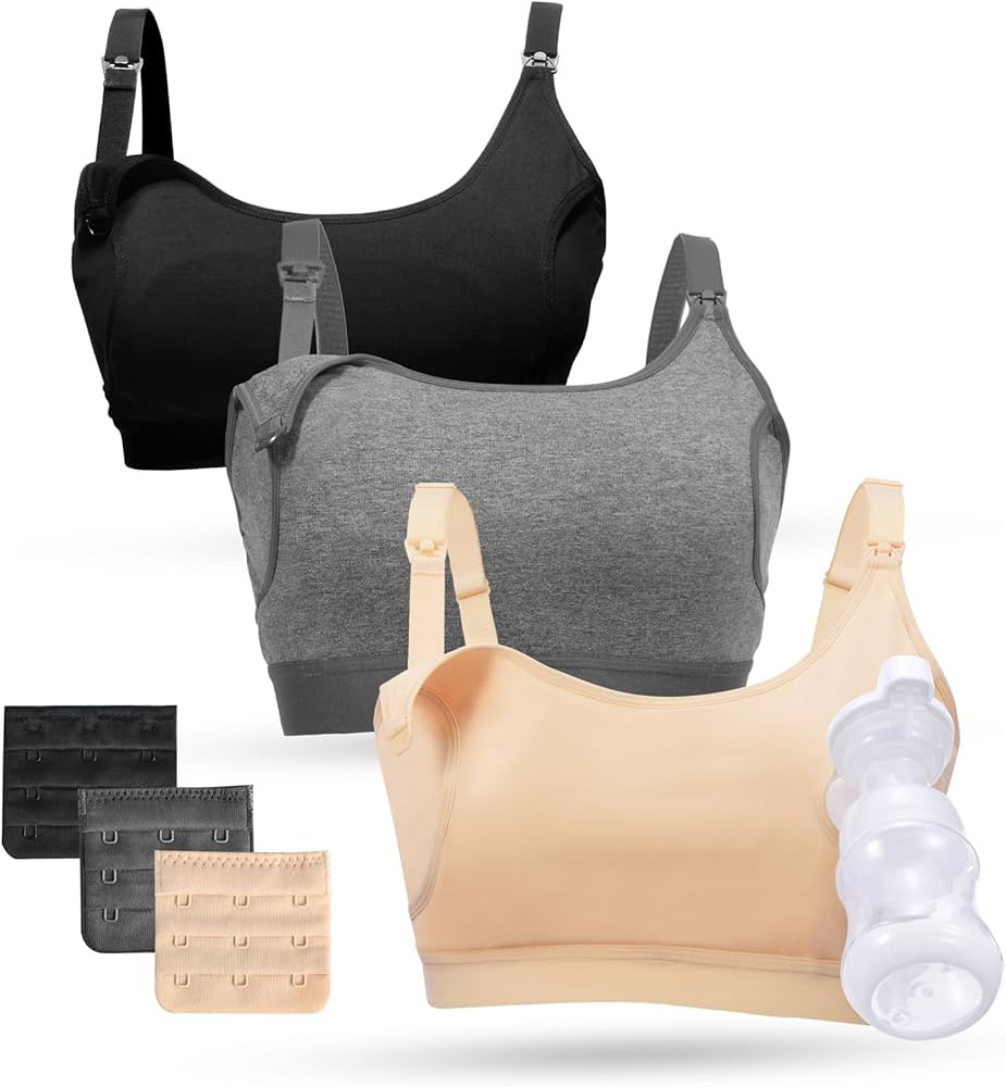 Momcozy Pumping Bra, Pumping Bra Hands Free 3 Pack Comfortable All Day Wear Pumping and Nursing B... | Amazon (US)