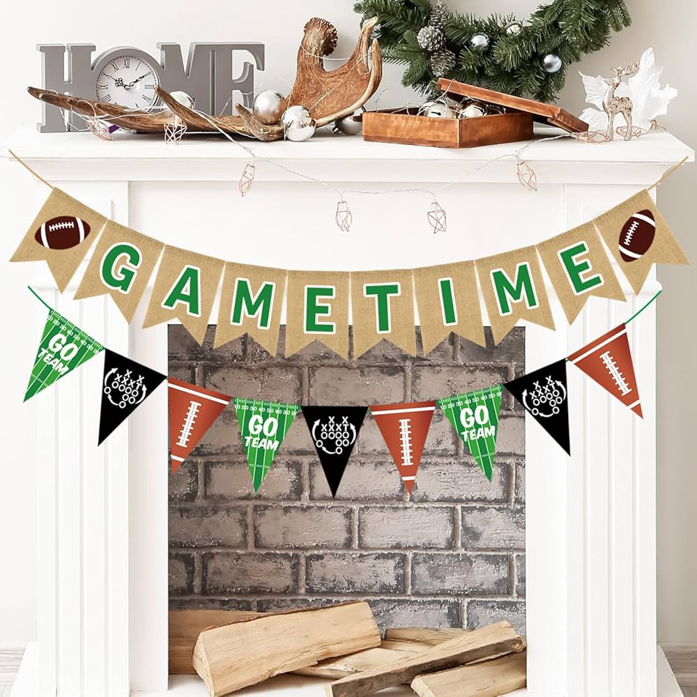 Doumeny 2Pcs Game Time Burlap Banner Football Pennant Flag American Football Garland Bunting Spor... | Amazon (US)