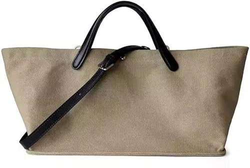 Big Bags - Women's Splicing Leather Handle Canvas Handbag Fashion Young Casual Tote Bag (Khaki, One Size) | Amazon (US)
