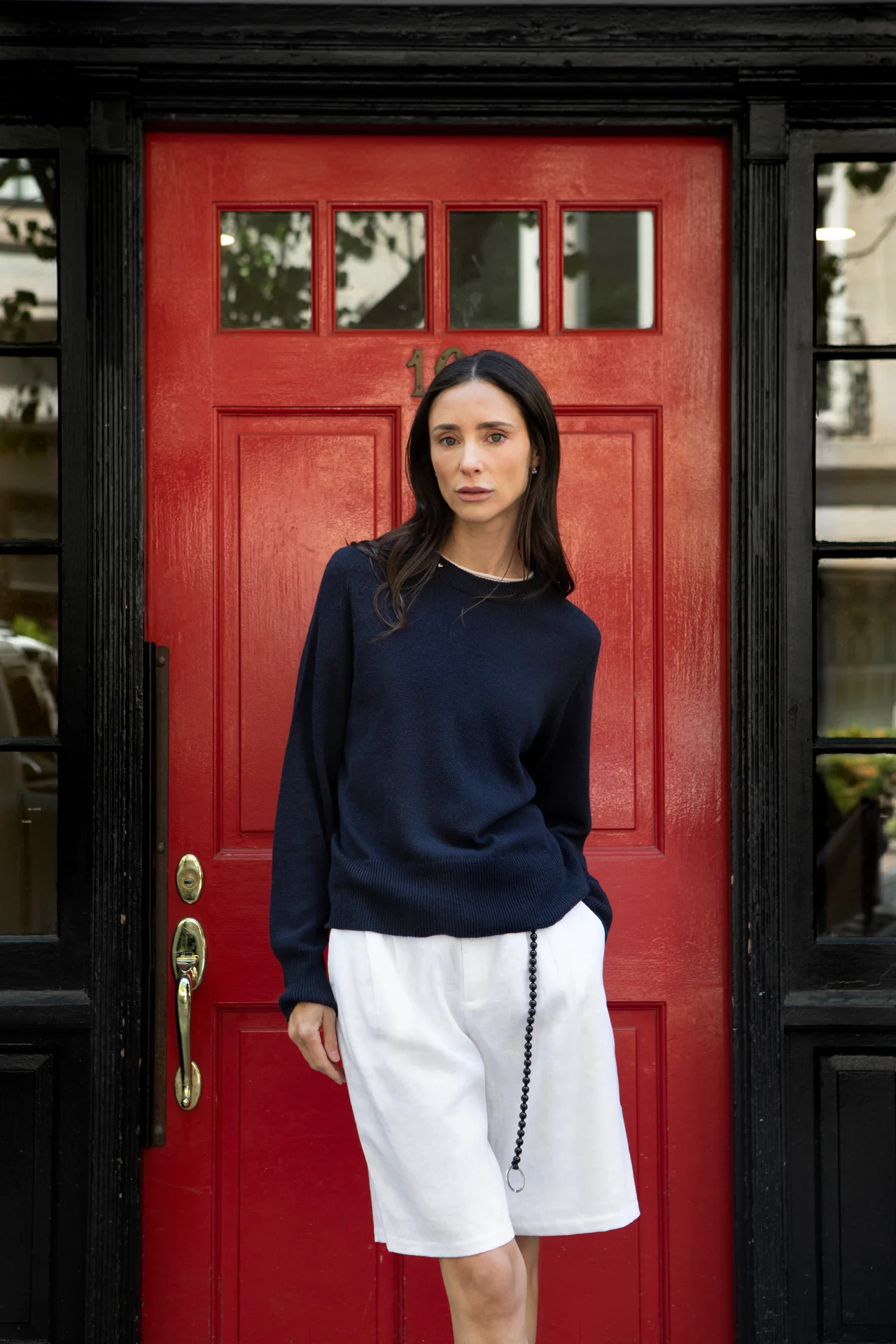 Chloe Crew in Linen - Navy | LǍOLAO STUDIOS