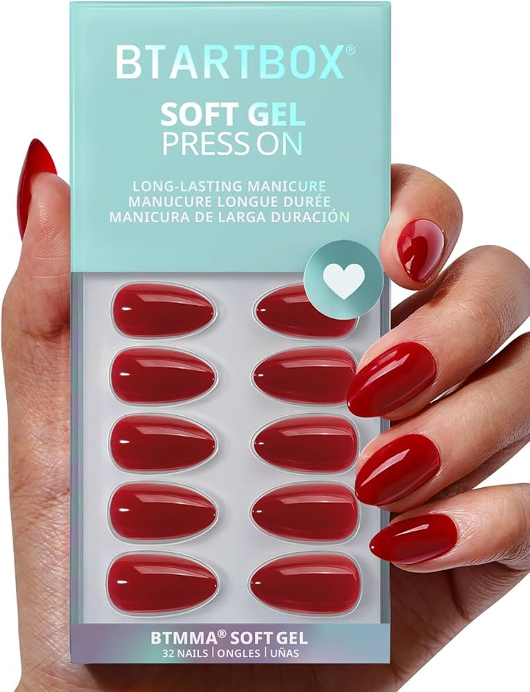 BTArtbox Press On Nails Almond - Pastel Red Short Press On Nails with Glue for Women, Opaque Soft... | Amazon (US)