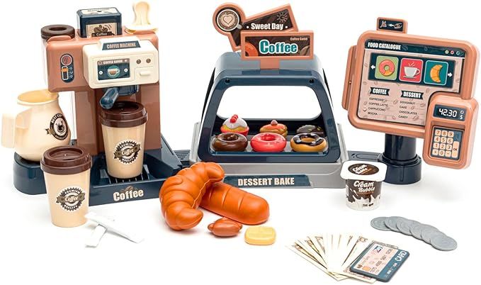 Pretend Role Play Toy Coffee Shop for Boys and Girls with Coffee Maker Machine and Fake Donuts 41... | Amazon (US)