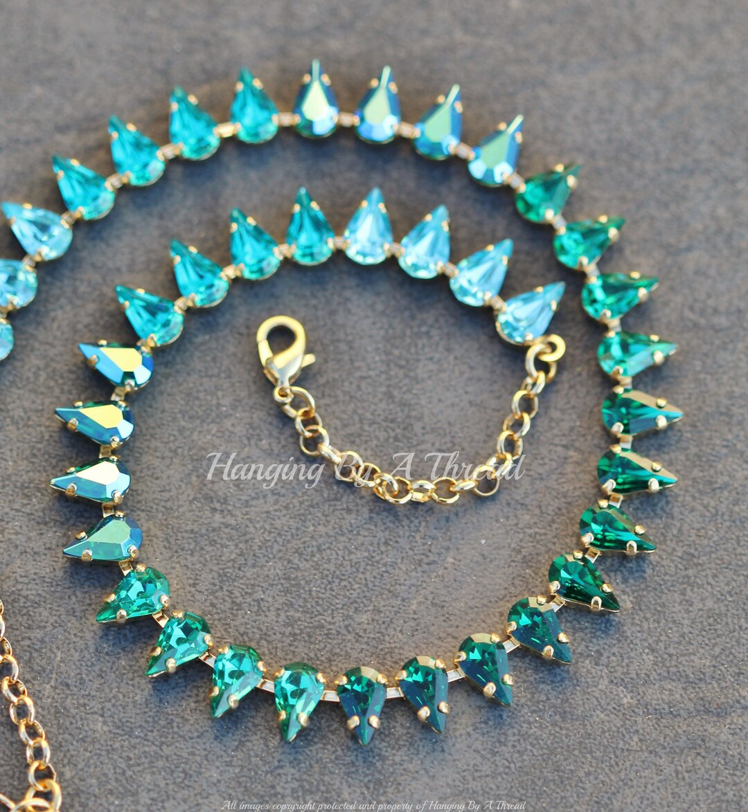 ALMOST GONE Teal Blue Green Ombre Crystal Necklace,small Pear Teardrop Swarovski Tennis Necklace,... | Etsy (US)